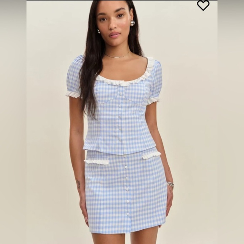 NEW Reformation Janell Organic Cotton Lace Gingham two Pieces Set